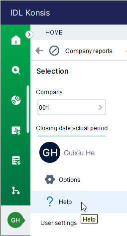 Help menu option