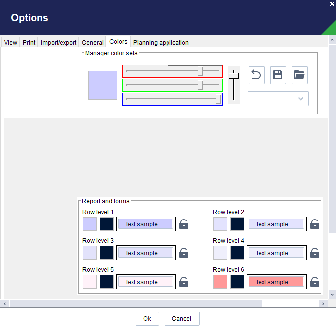 Colors tab in the Options dialog box
